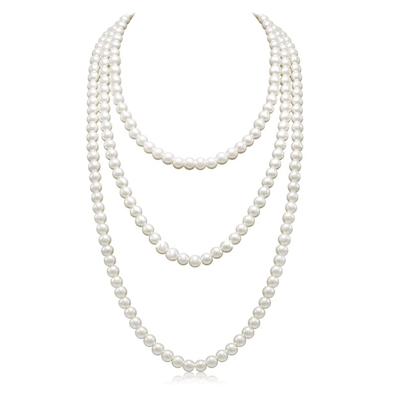 Aisansty Long Pearl Necklace for Women Layered Cream White Faux Pearl Beads Strand Necklace Costume Jewelry,Diameter Pearl 8MM,69",Christmas Jewelry for Women - Image 1
